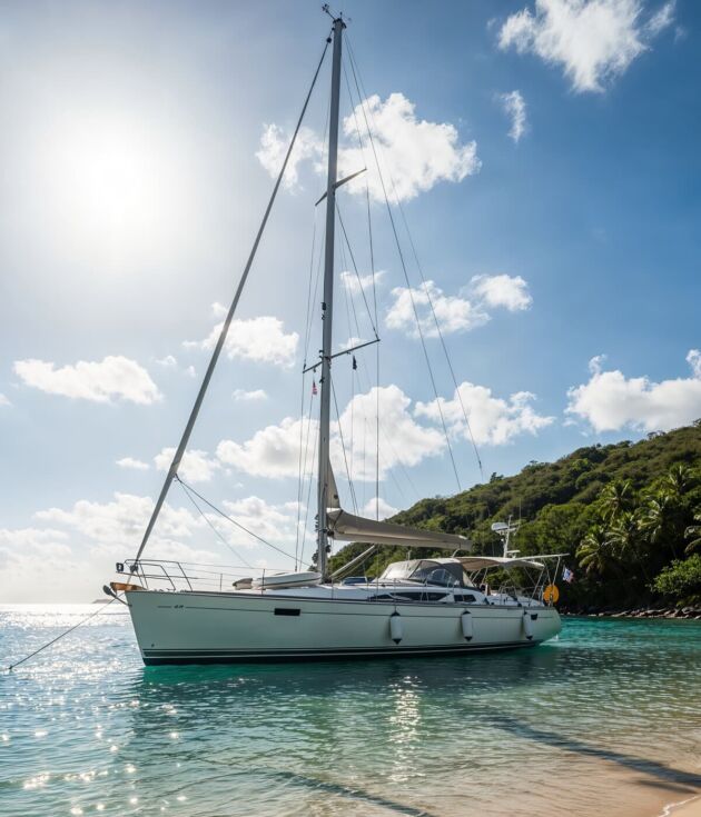 Luxury white sailboat
